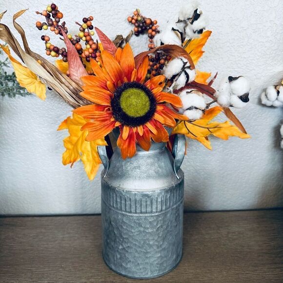 Fall Rustic Metal Farmhouse Sunflower Floral Arrangement - Picture 1 of 3